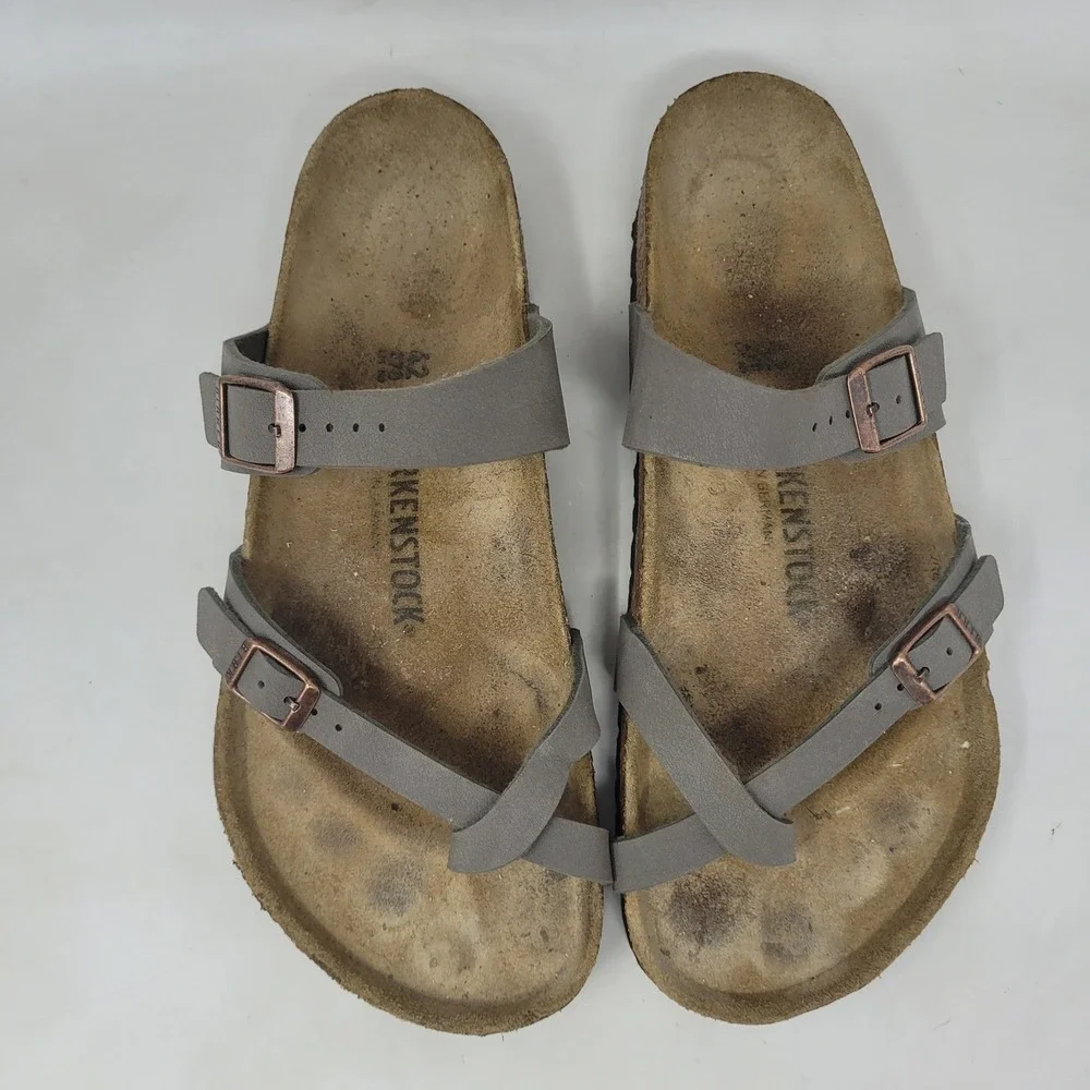 Birkenstock Mayari Sandals EU42 US9.5 Gray Birko-Flor Strappy Comfort Slip On